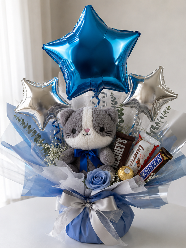 Ramo Azul con Peluche Gato