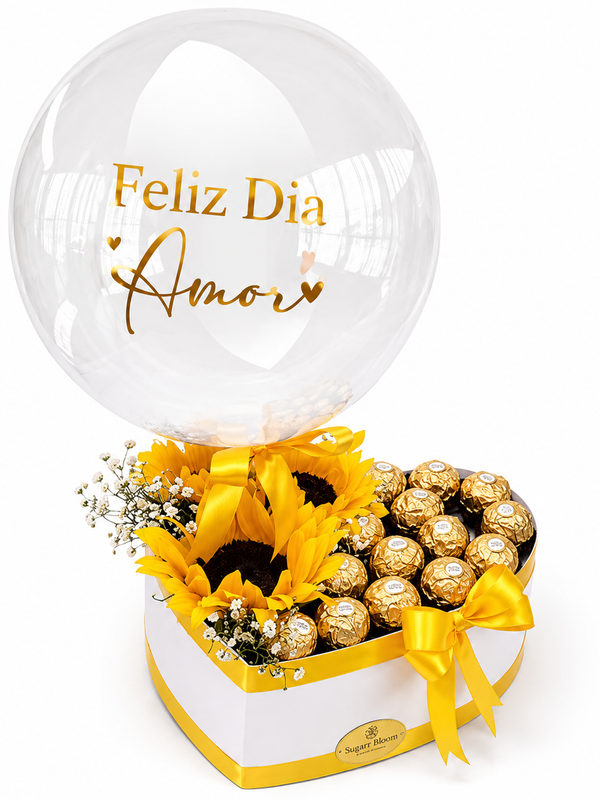Caja Corazón Girasoles y Ferrero