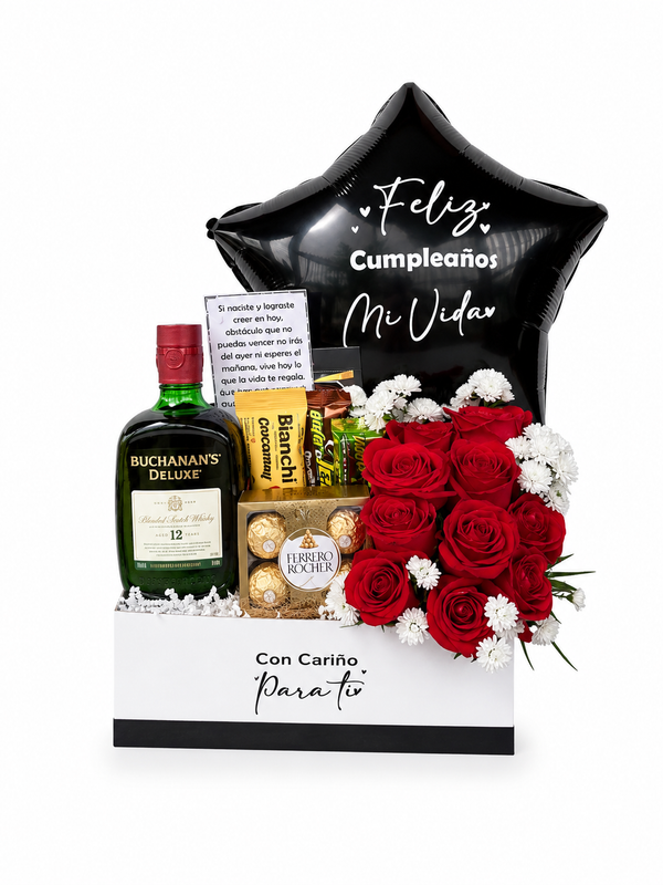 Caja Cumpleaños con Whisky y Rosas