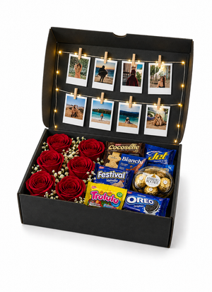 Caja Fotos con Rosas y Chocolates
