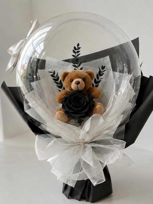 Ramo Burbuja Negro con Oso