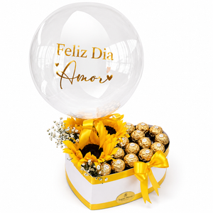 Caja Corazón Girasoles y Ferrero
