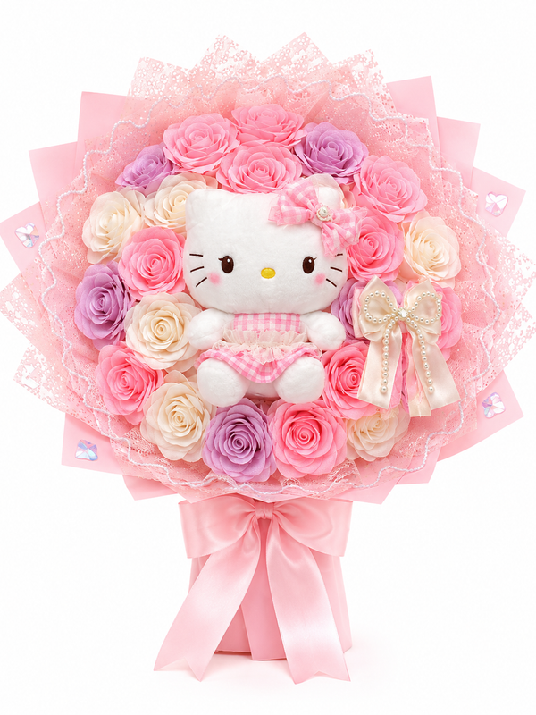 Ramo Rosado con Peluche Gatita