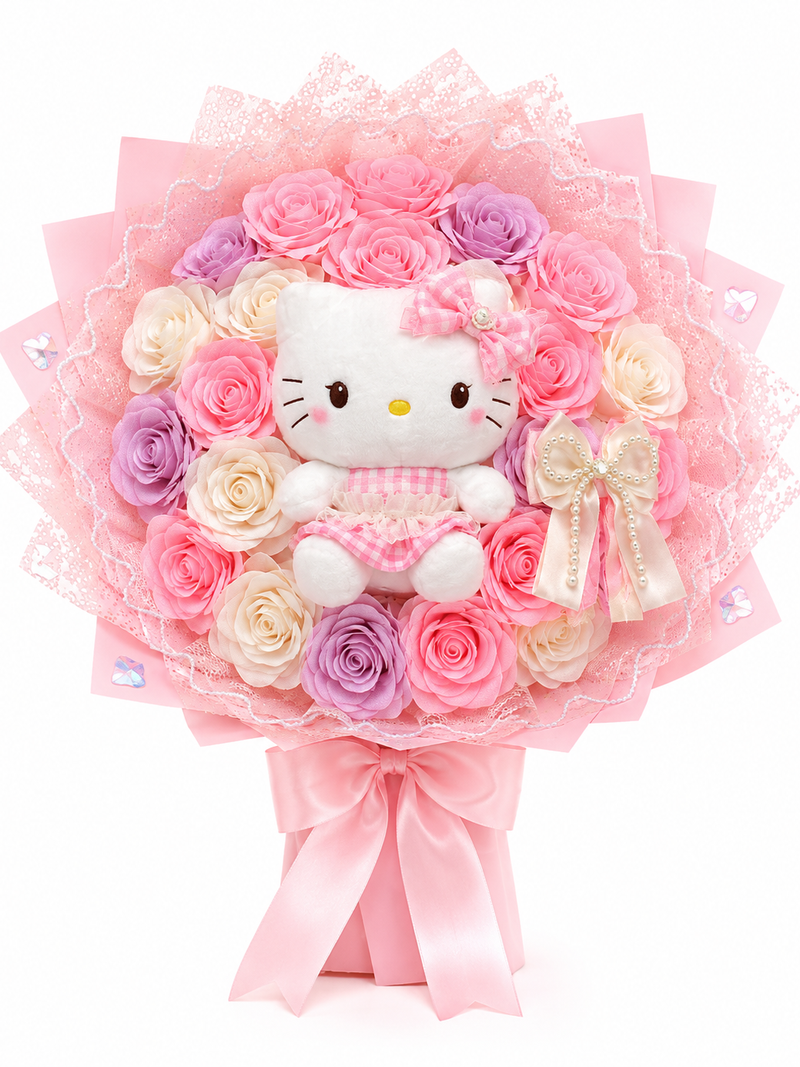 Ramo Rosado con Peluche Gatita - Image 1