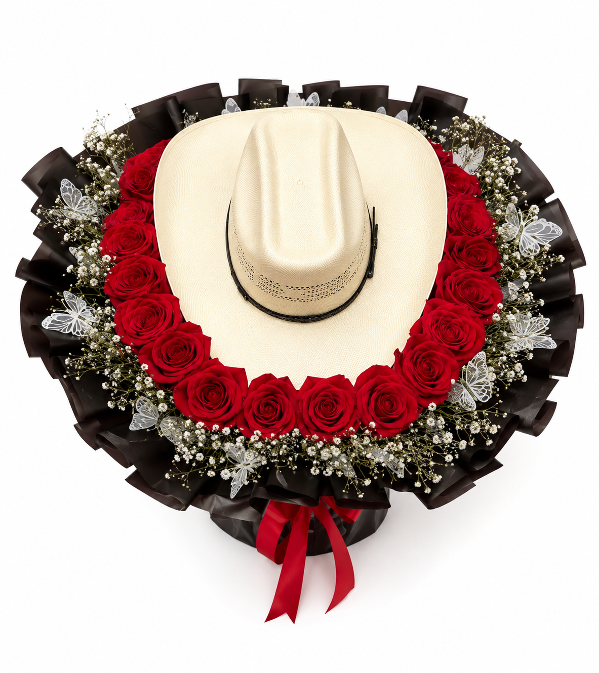 Ramo Sombrero Blanco y Rosas Rojas - Gallery 1